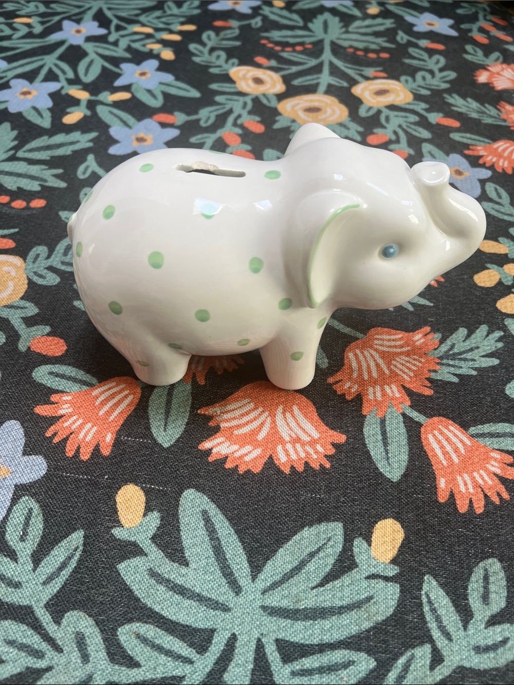 Tiffany & Co. Handpainted Ceramic Piggy Bank White with Green Dots